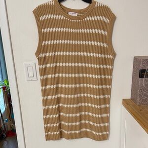 Striped Tan and White Sleeveless Top